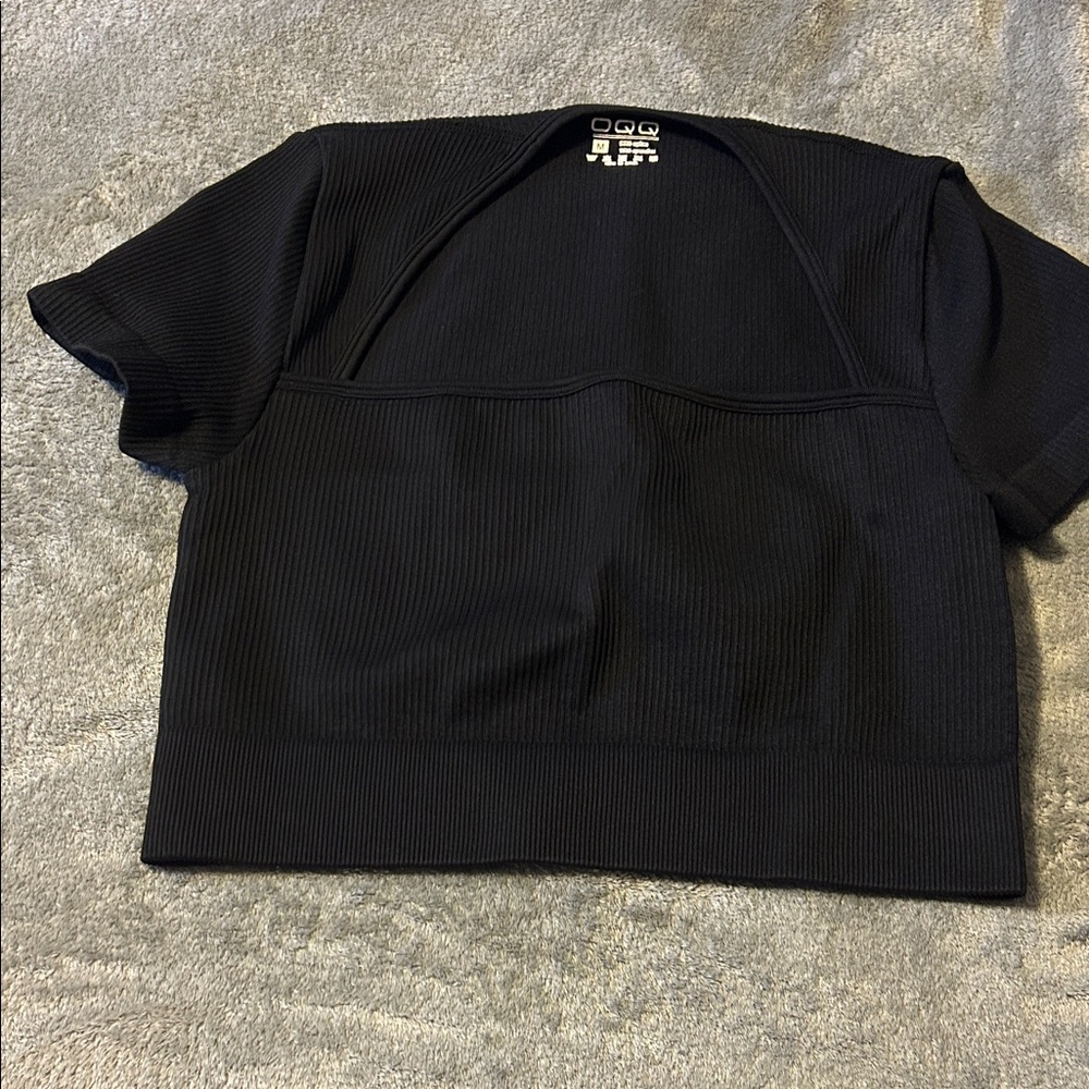 OQQ Black Ribbed Women Top